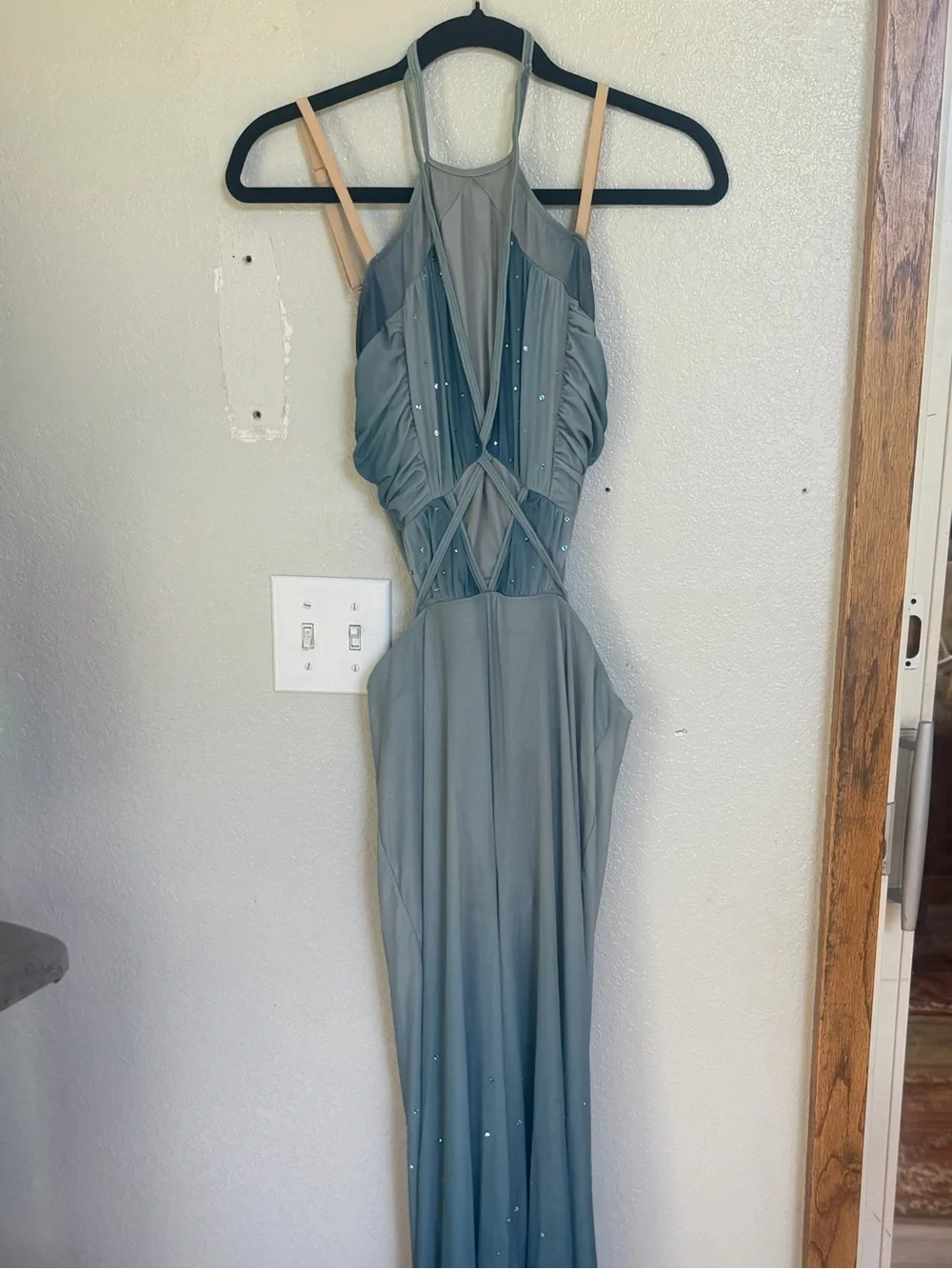 Elegant Teal Ombre Halter Pantsuit Costume